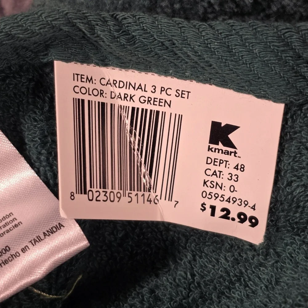 K-Mart Essential Home Christmas Cardinal‎ Bath Towel Set 3 Piece NWT Green